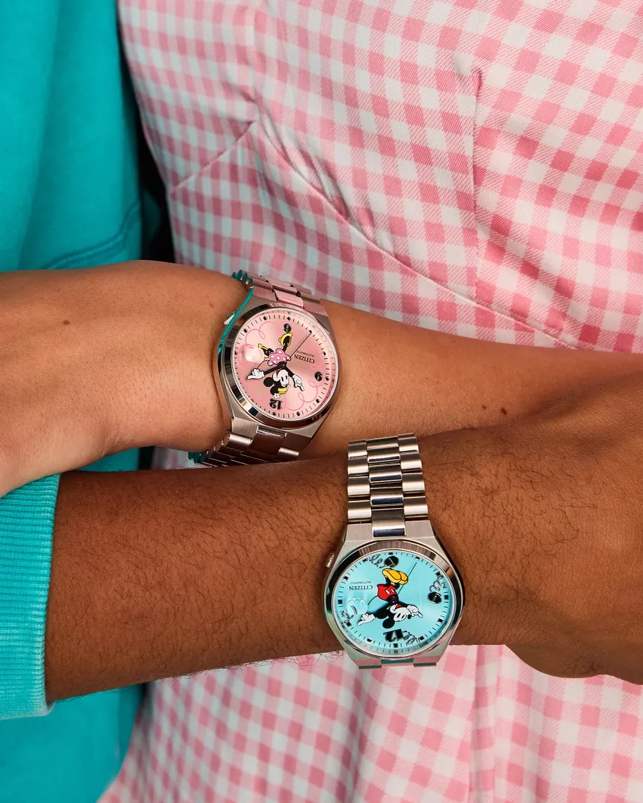 TSUYOSA Mickey Mouse and Minnie Mouse Blue Dial Stainless Steel